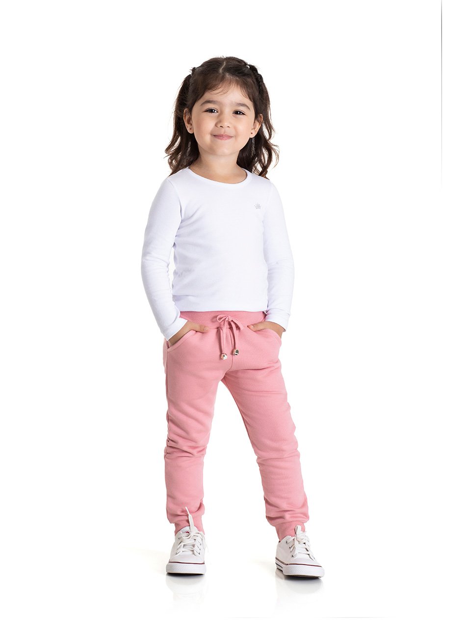 Calça Moletom Básica Infantil Menina Jogger TMX Rosa