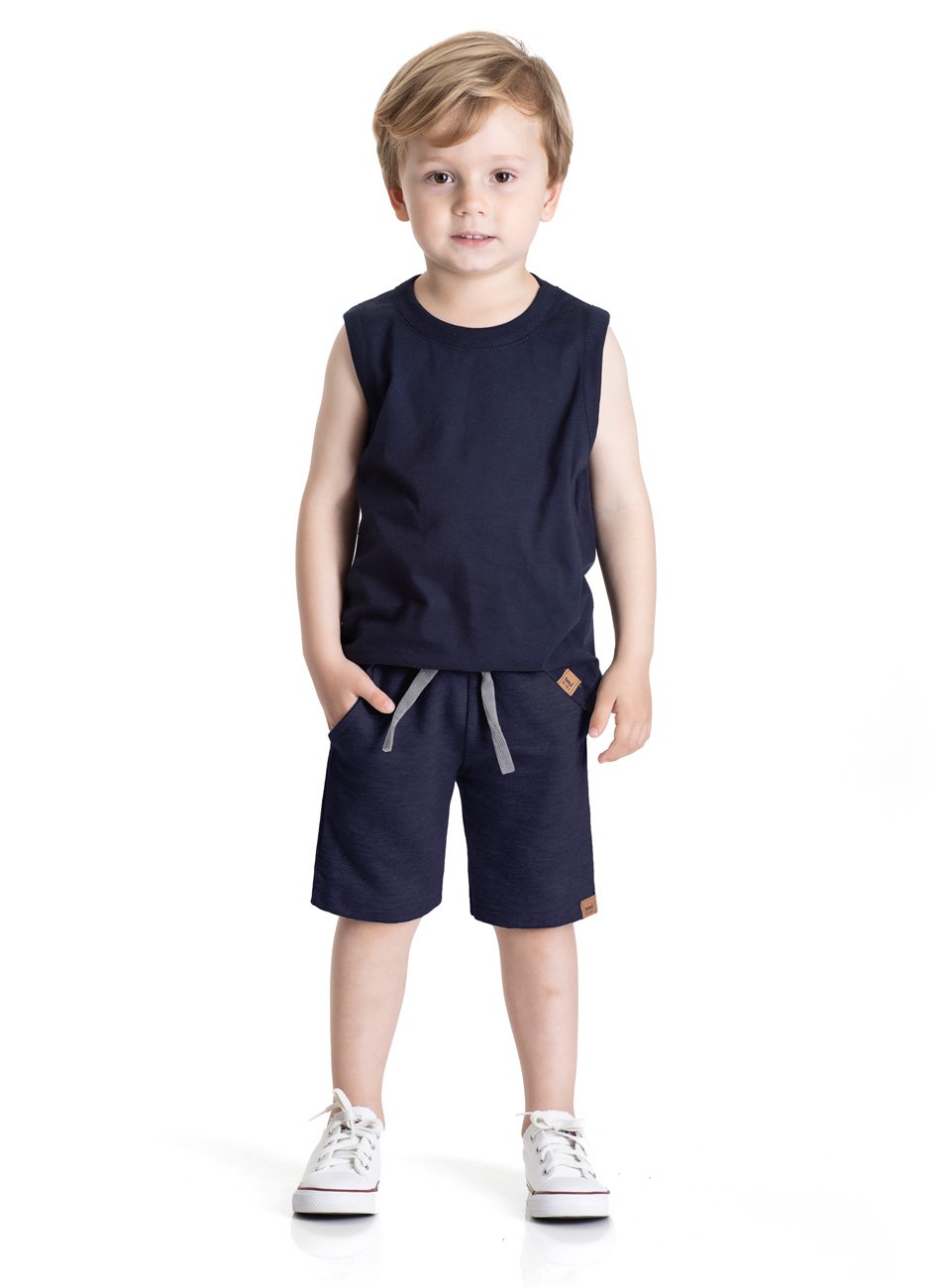 Bermuda Moletom Menino Infantil Basica TMX Azul Escuro