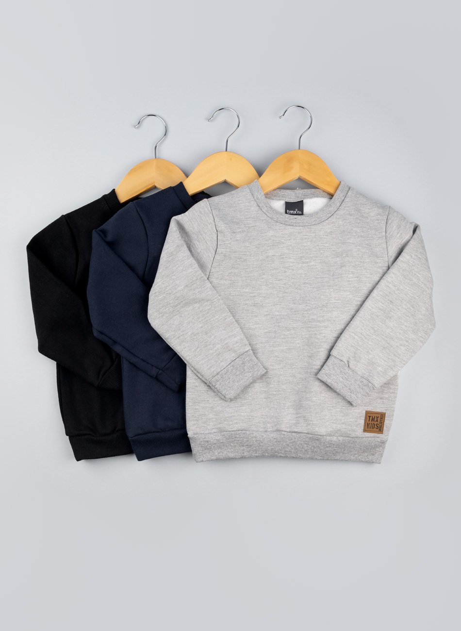 Blusa Moletom Peluciado Infantil Básica Menino TMX Azul Escuro