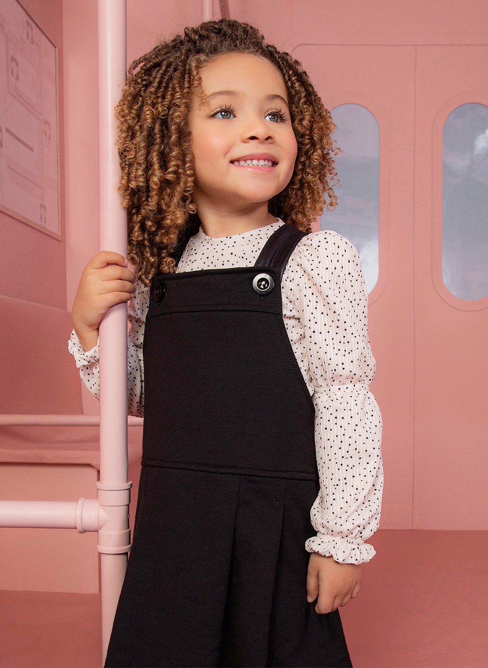 Conjunto Blusa e Salopete Moletom TMX Infantil Menina Preto