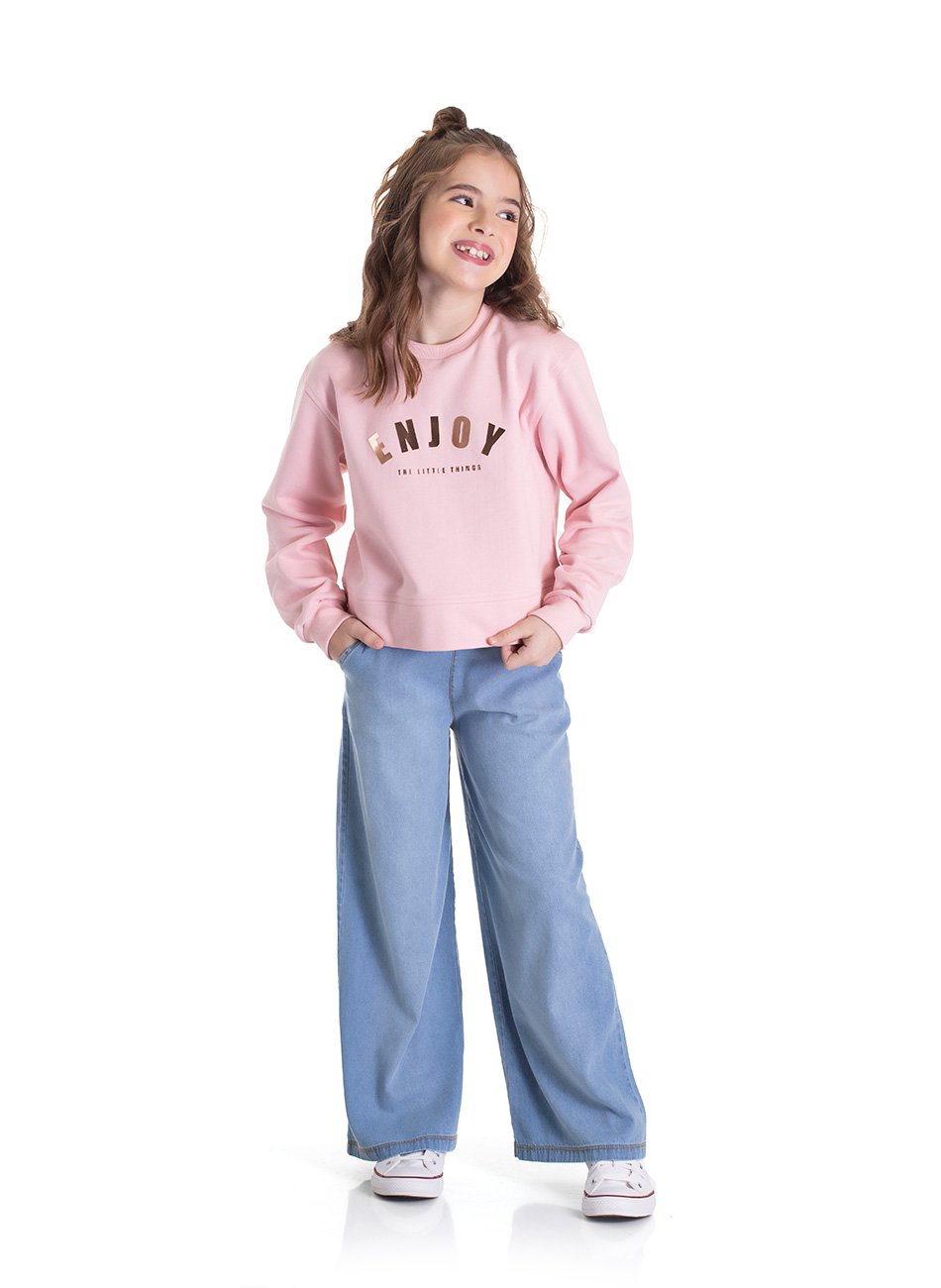 Conjunto Blusa Moletom Wide Leg Jeans Light Infantil Menina TMX