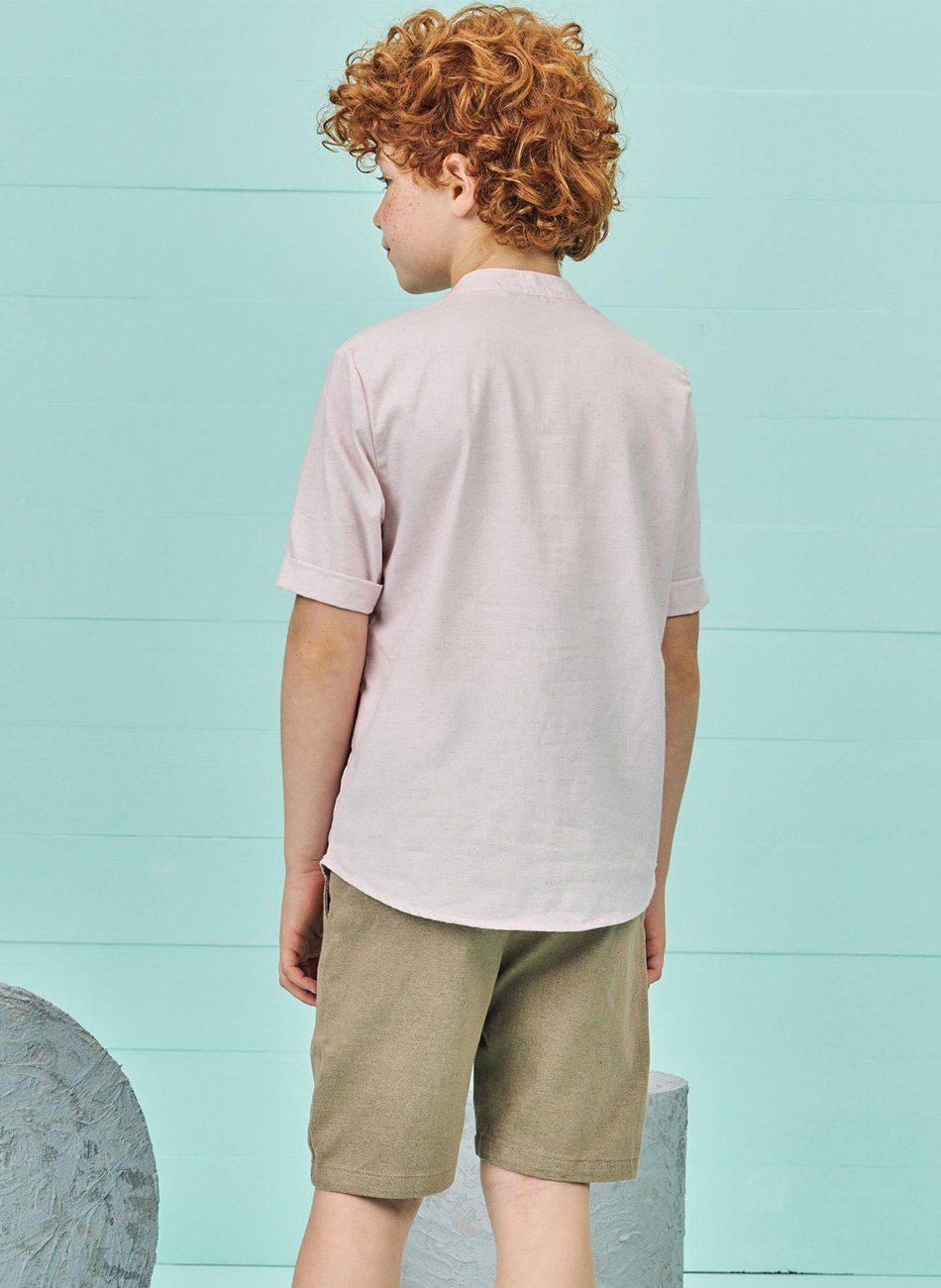 Conjunto Luc Boo Camisa em Linho e Bermuda Sarja Infantil Menino