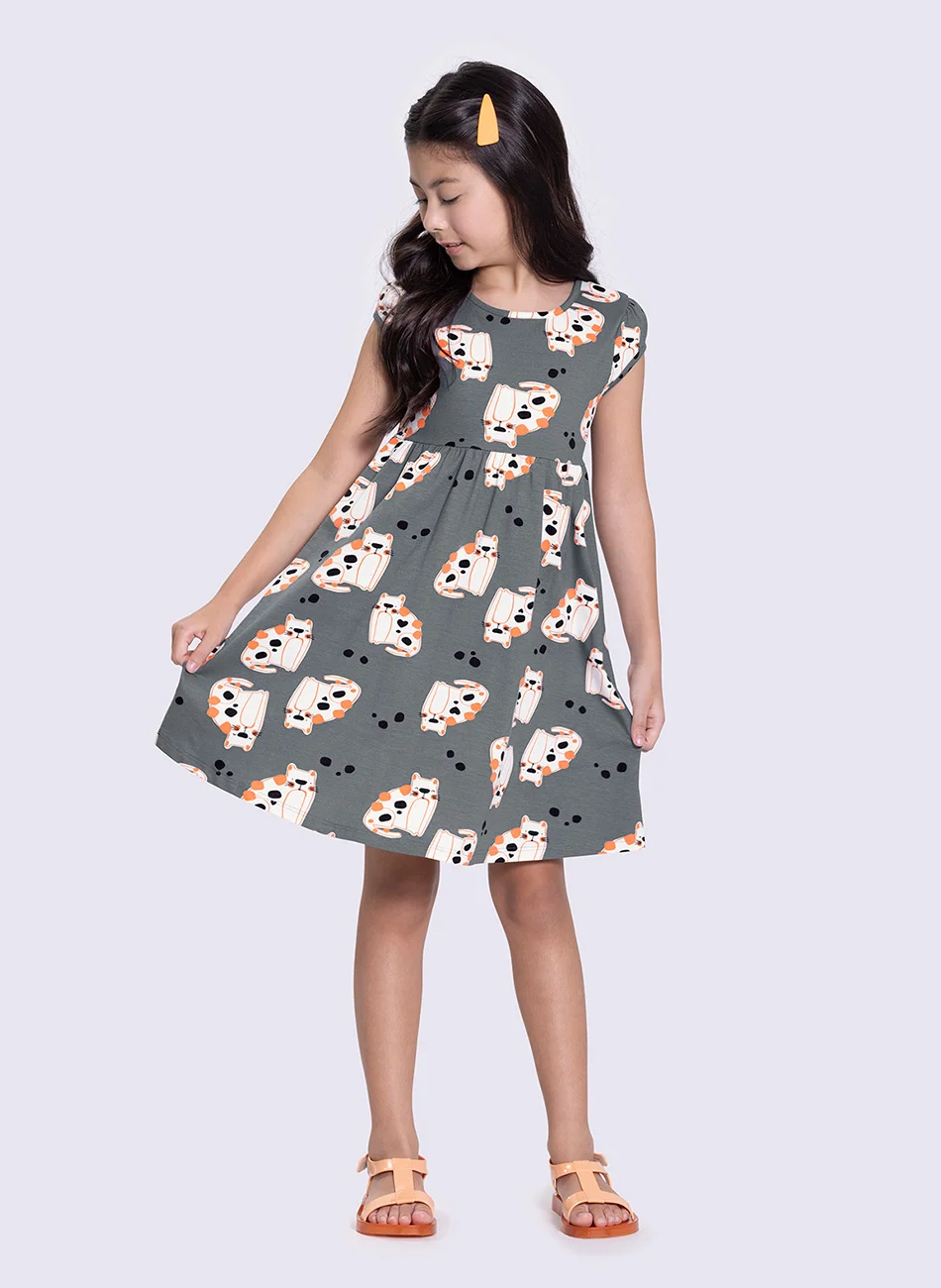 Vestido Meia Malha Infantil Menina Alakazoo Cinza Escuro