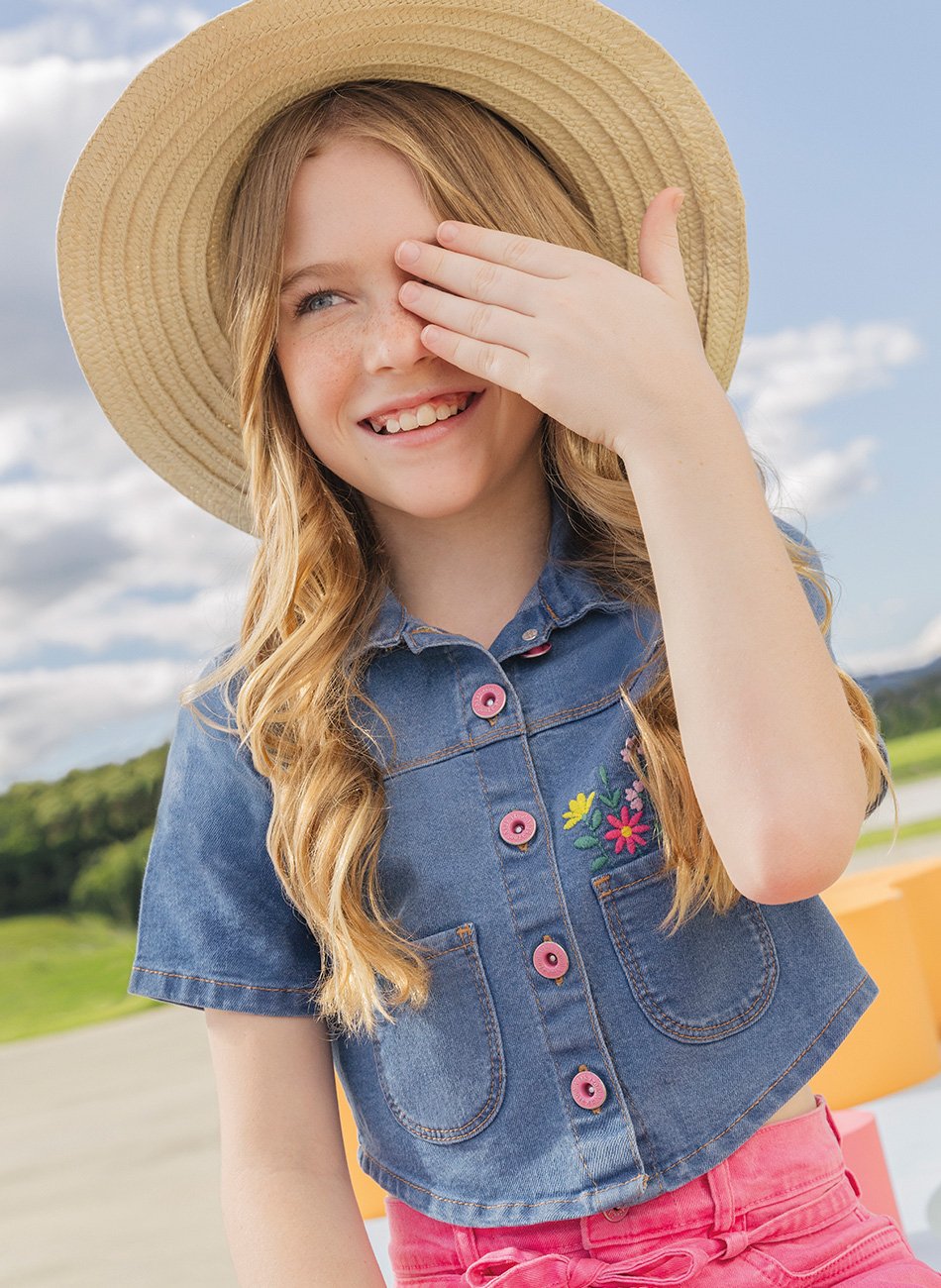 Camisa Jeans com Elastano Infantil Menino - Alakazoo - Azul