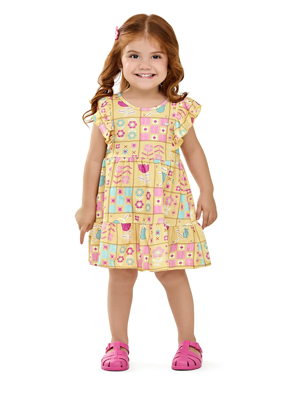 Vestido Meia Malha Infantil Menina Elian Amarelo