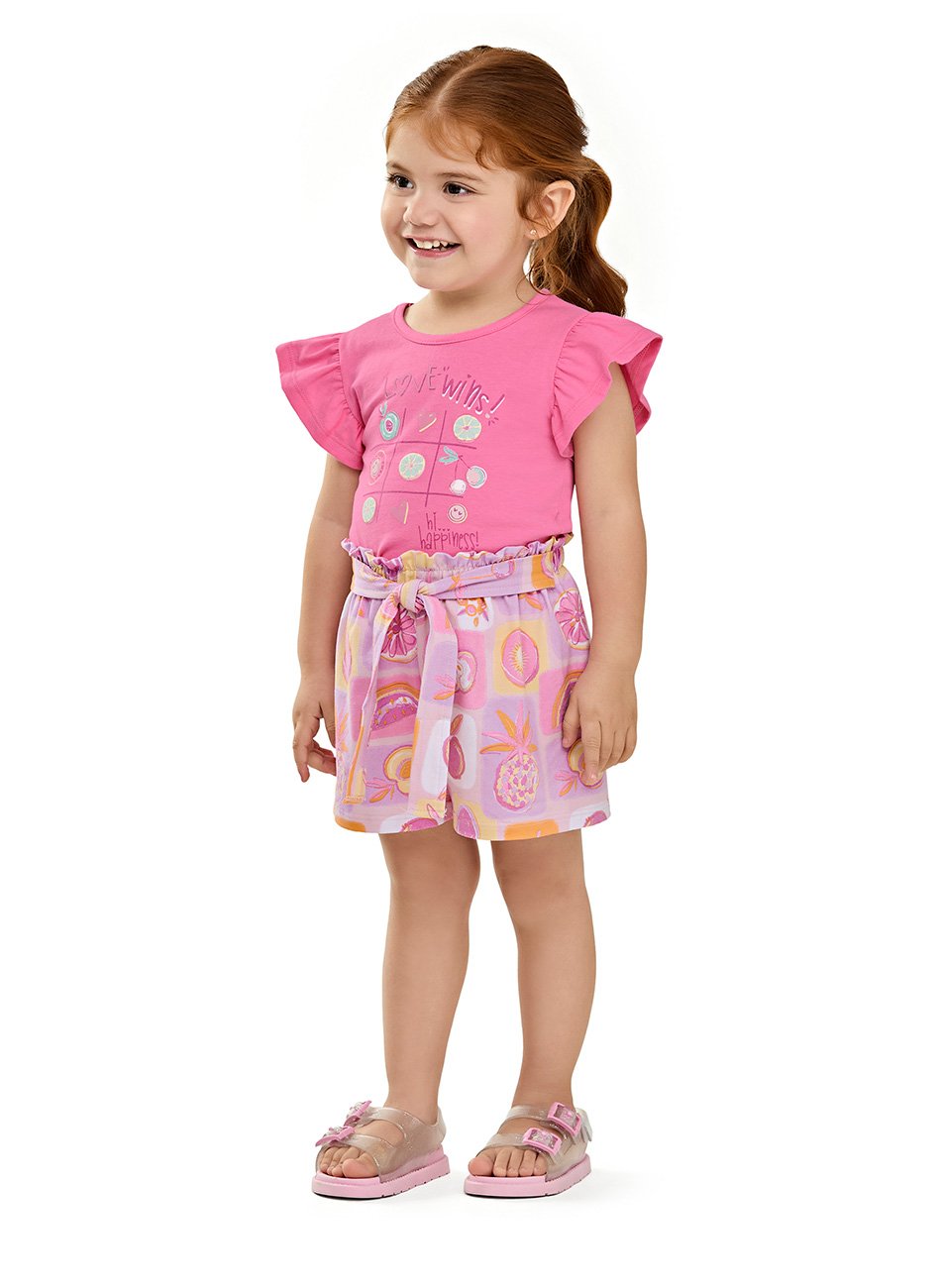 Conjunto Blusa e Shorts Cotton Leve Infantil Menina Elian Rosa