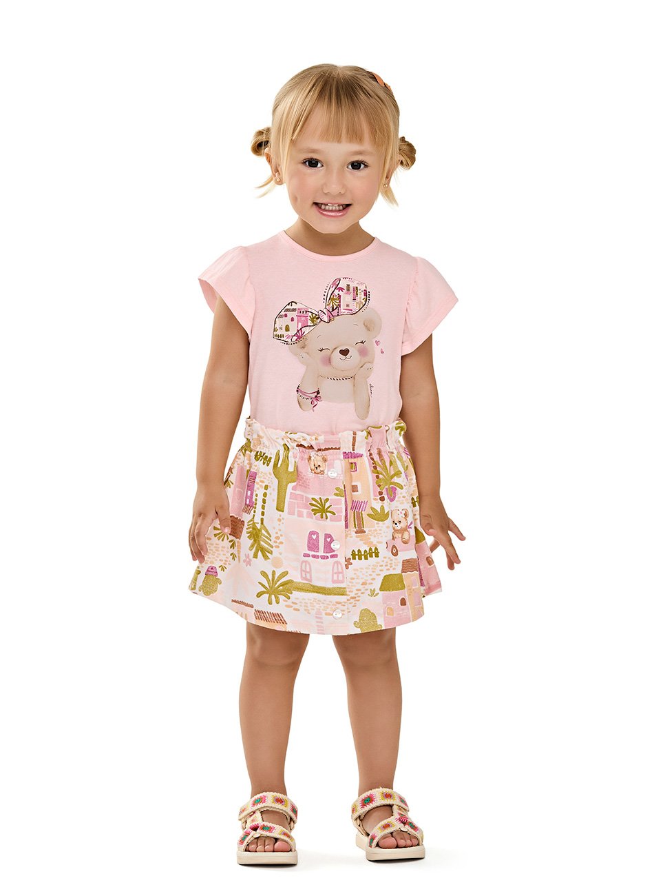 Conjunto Blusa e Saia em Cotton leve Infantil Menina Elian