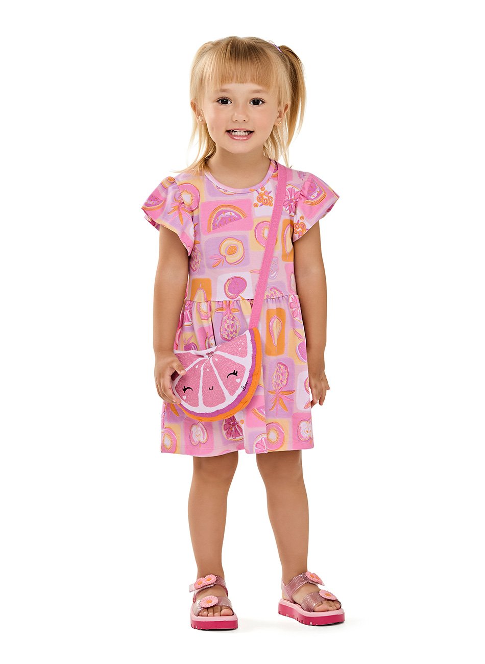 Conjunto Vestido em Cotton Leve e Bolsa Infantil Menina Elian
