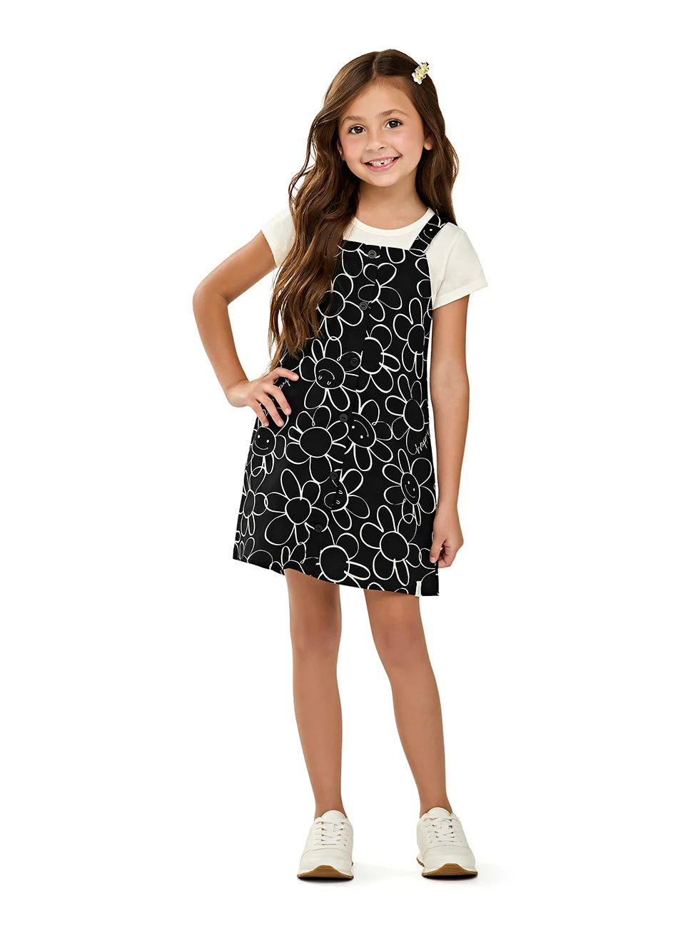 Conjunto Blusa Meia Malha e Vestido Tricoline Infantil Menina