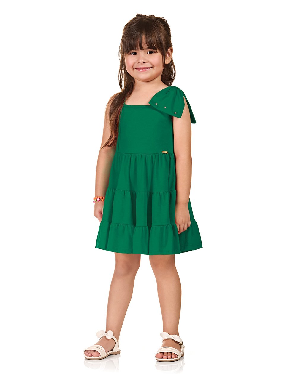 Vestido Meia Malha Penteada Infantil Menina Kaiani Verde