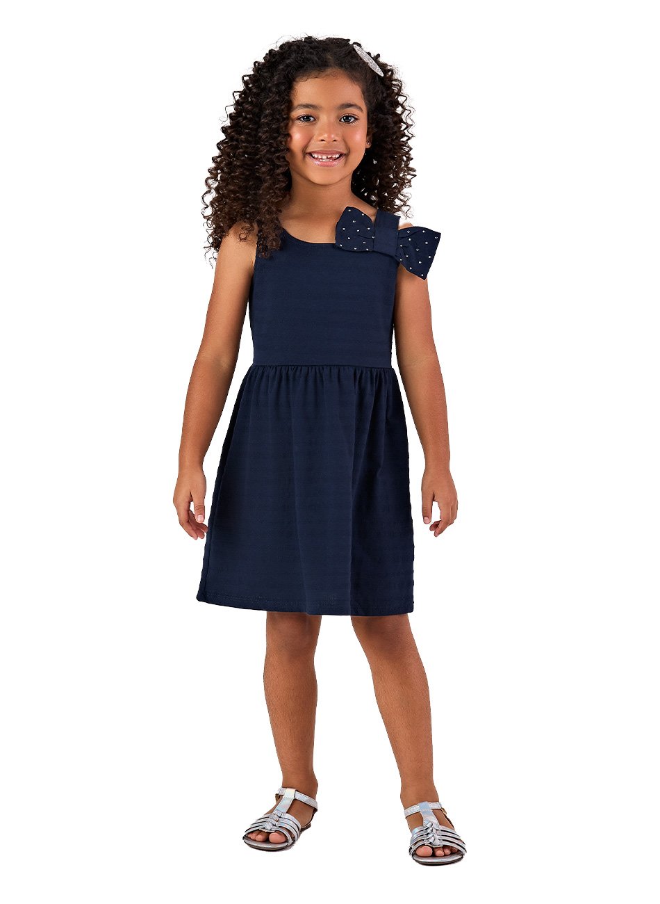 Vestido Meia Malha Infantil Menina - Tile e Sul - Azul Escuro