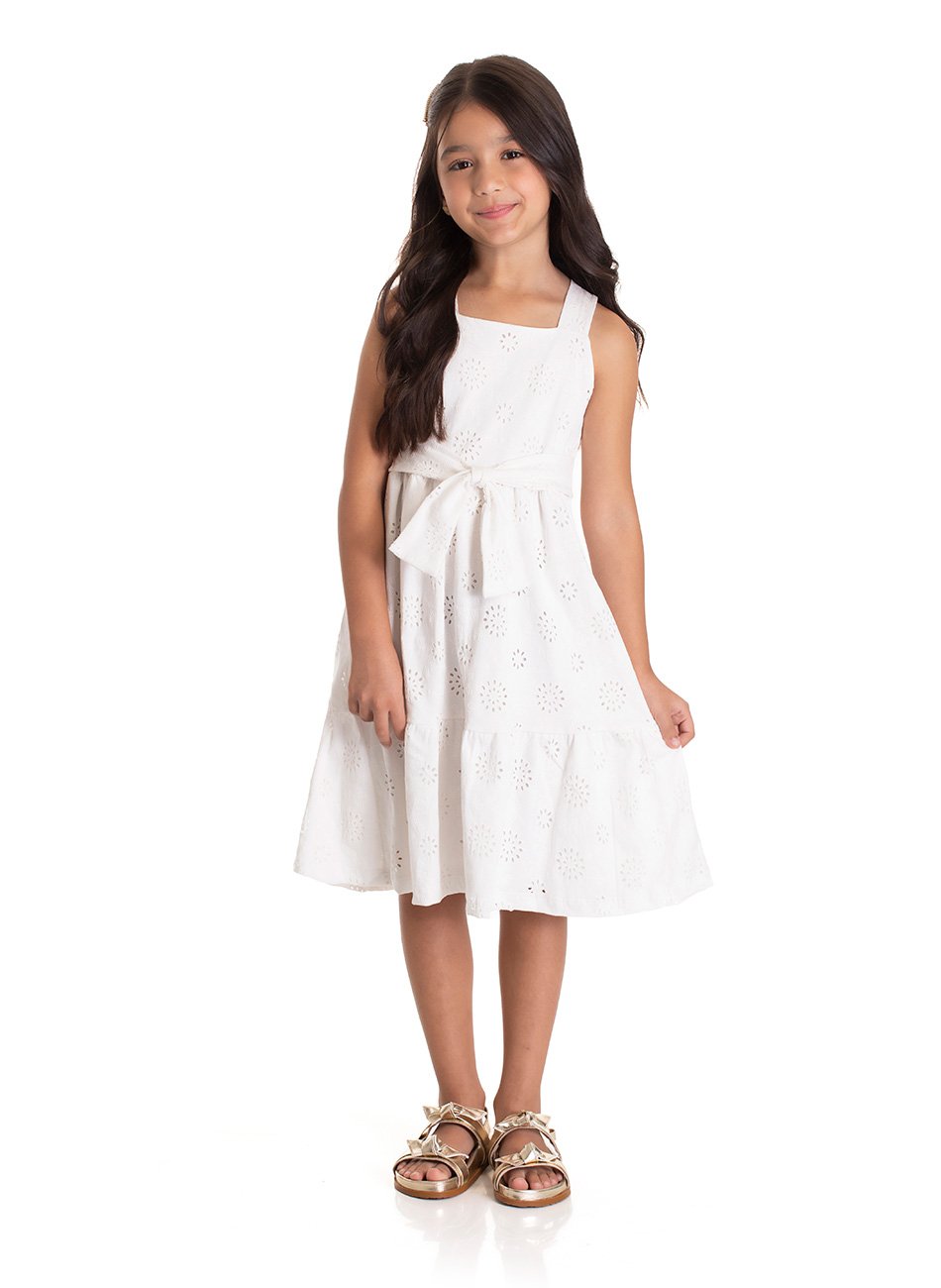 Vestido Meia Malha Laise Infantil Menina - TMX - Branco