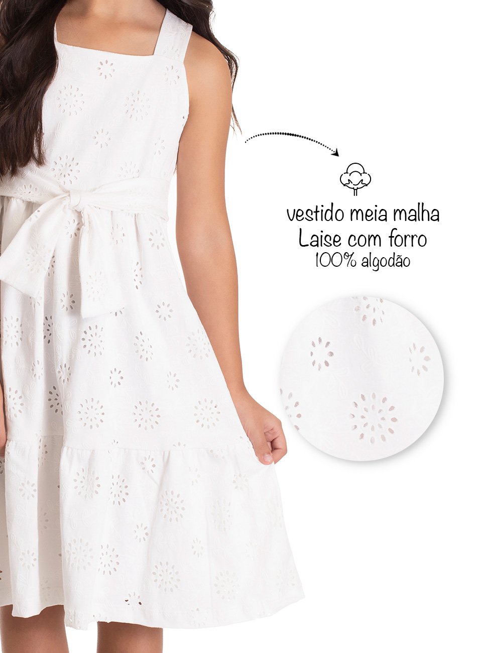 Vestido Meia Malha Laise Infantil Menina - TMX - Branco