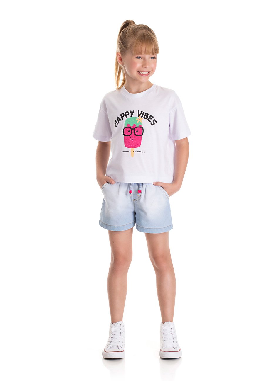 Conjunto Blusa Oversized Meia Malha Infantil Menina - TMX - Branco