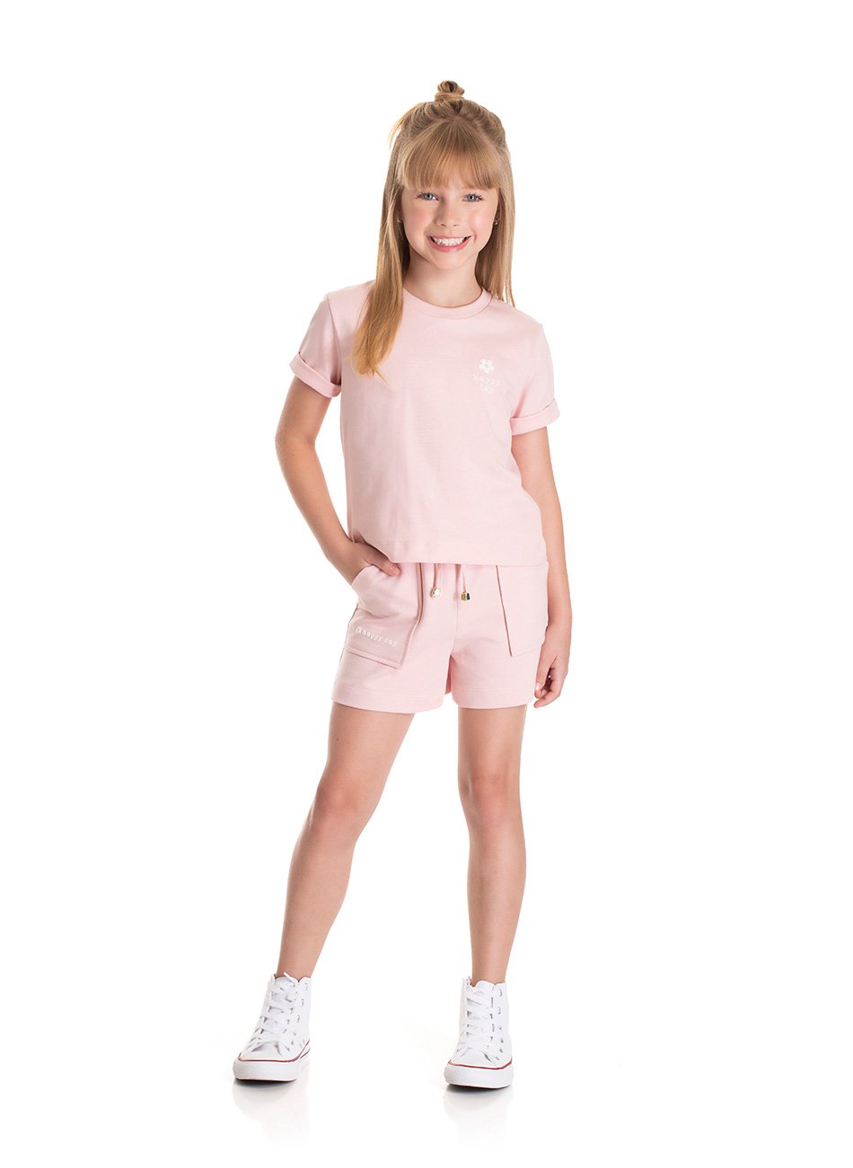 Conjunto Blusa Meia Malha e Short Moletinho Infantil Menina - TMX