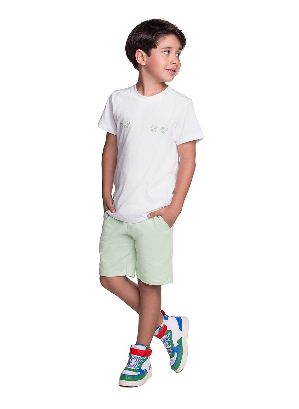 Conjunto Camiseta Meia Malha e Bermuda Moletom Infantil Menino