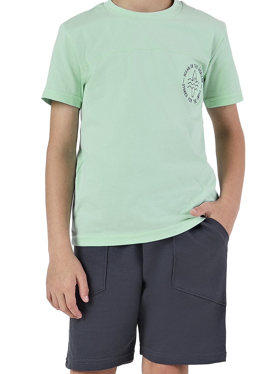 Conjunto infantil blusa canelada e saia sarja verde