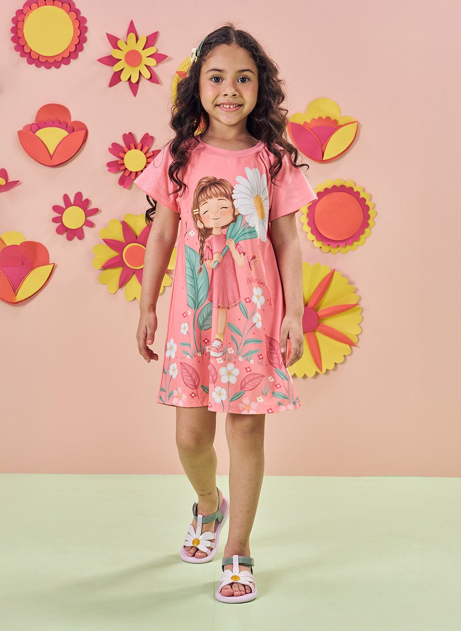 Vestido em Meia Malha Infantil Menina Kukiê Salmão