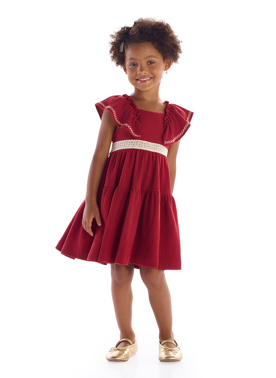 kiki♡ Vestido Meia Malha Infantil Menina - Kiki Xodó Vermelho