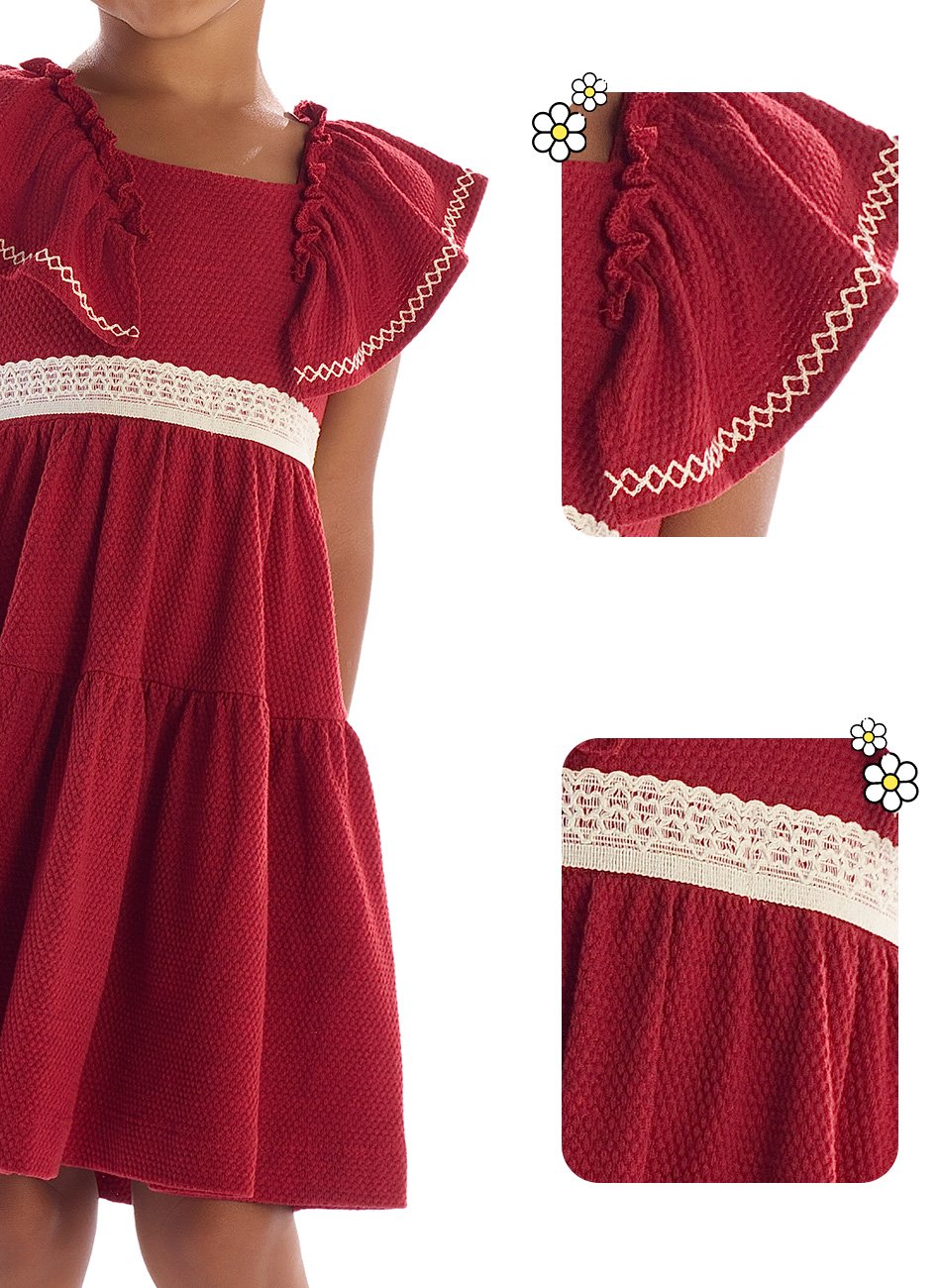 kiki♡ Vestido Meia Malha Infantil Menina - Kiki Xodó Vermelho