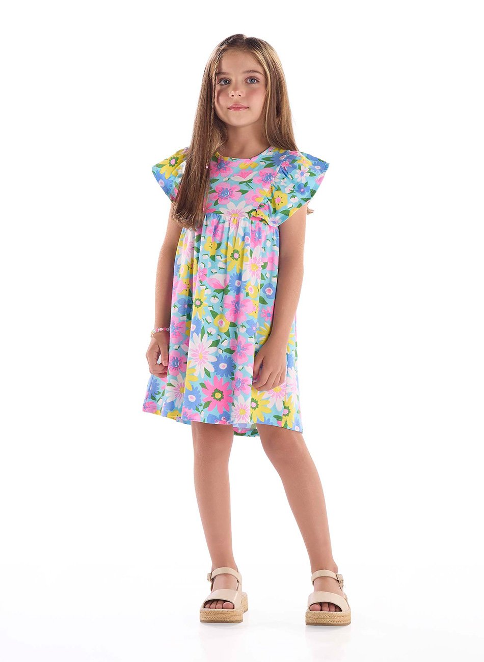 Vestido em Cotton Infantil Menina Quimby Azul