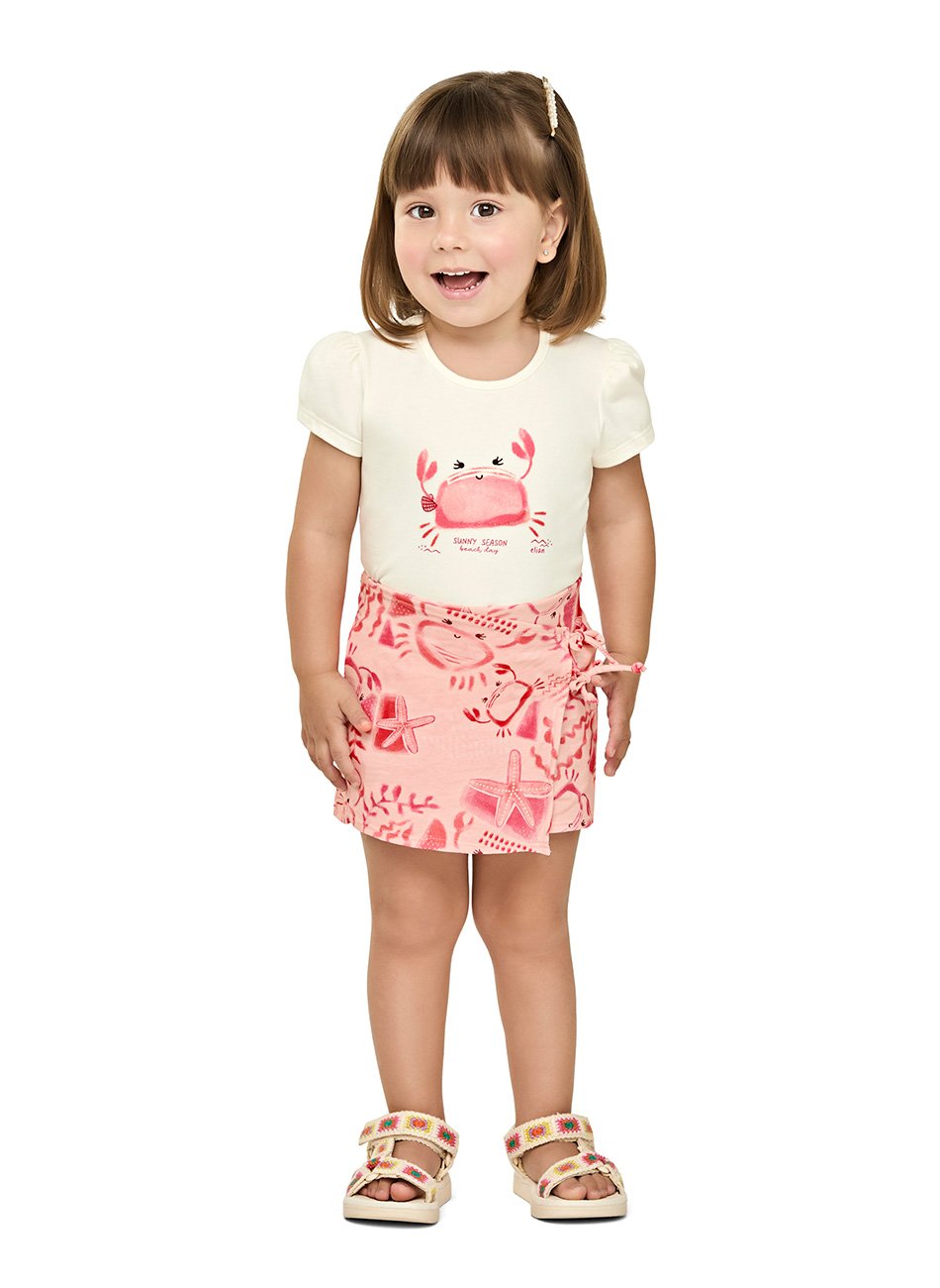 Conjunto Blusa Cotton e Shorts Saia Infantil Menina Elian Off