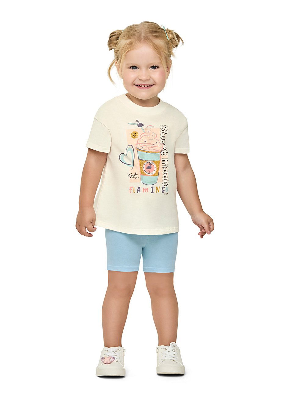 Conjunto Blusa Meia Malha e Shorts Ciclista Infantil Menina