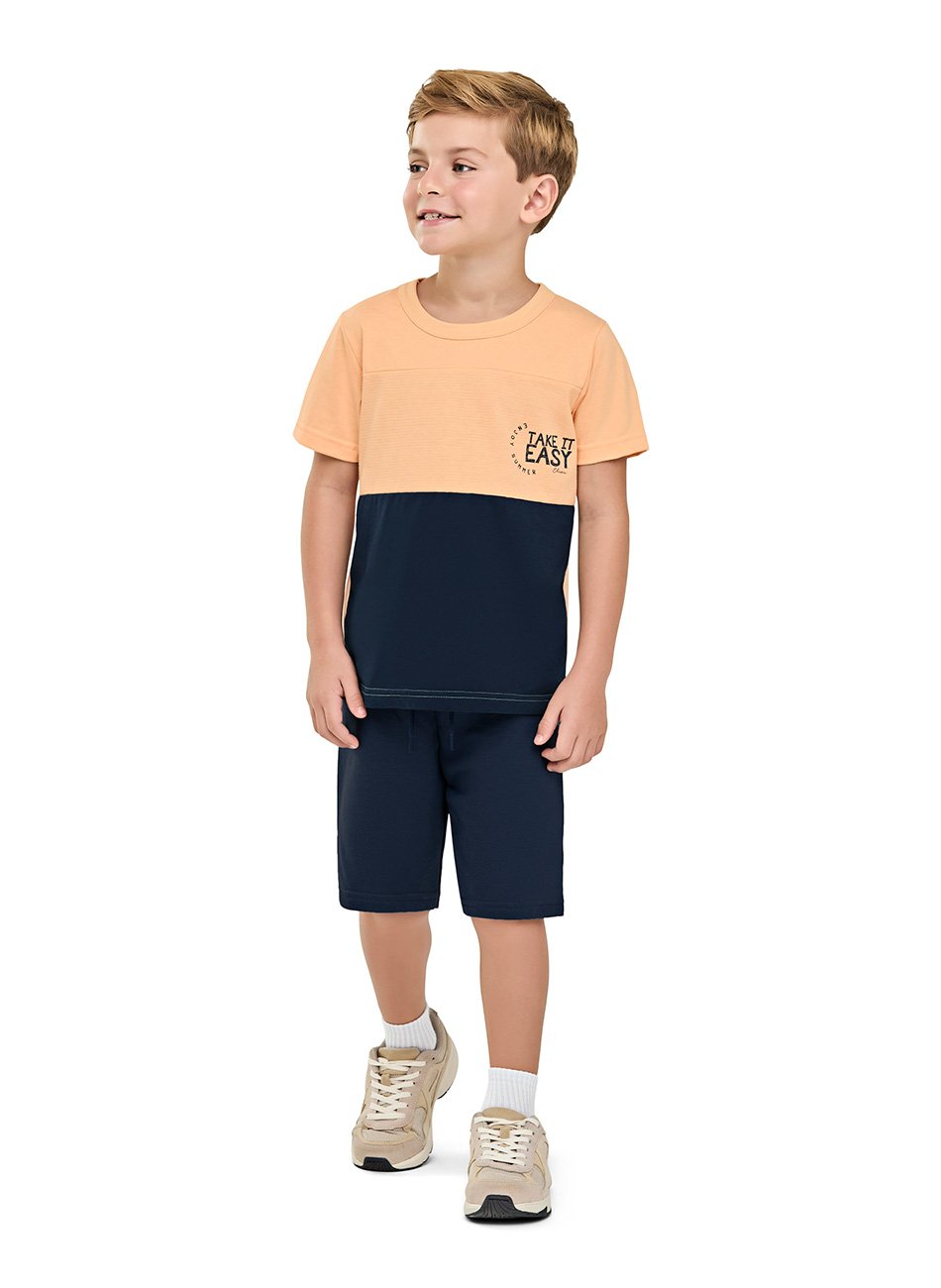 Conjunto Camiseta Meia Malha e Bermuda Moletinho Infantil Menino