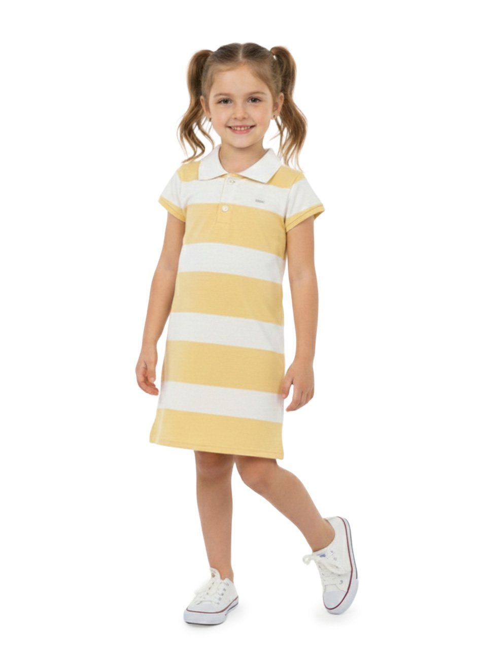 Vestido Polo em Meia Malha Infantil Menina Elian Amarelo