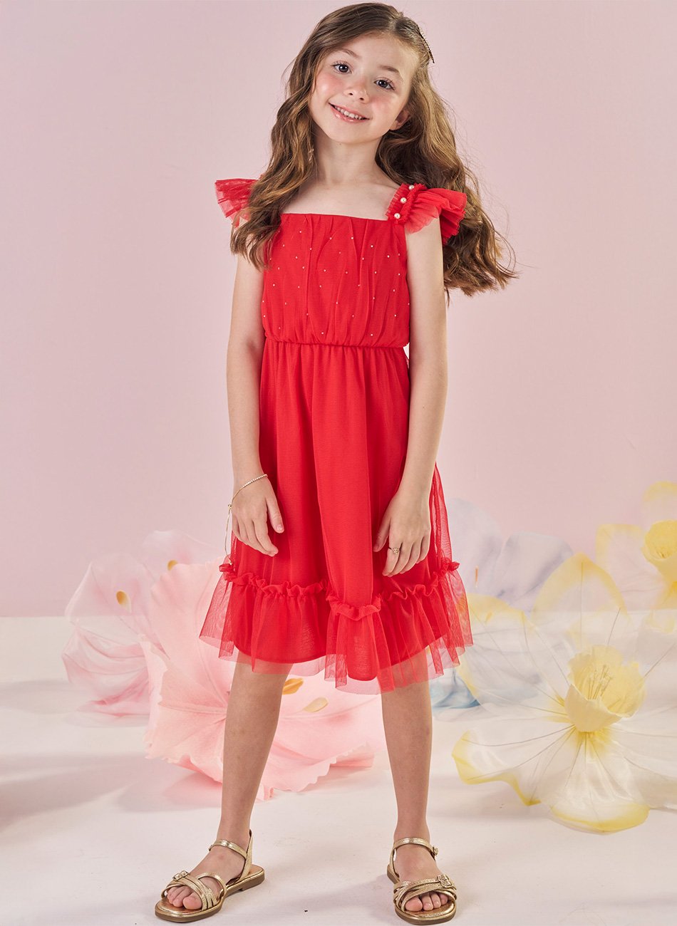 Vestido Meia Malha Infantil Menina - Kiki Xodó Vermelho