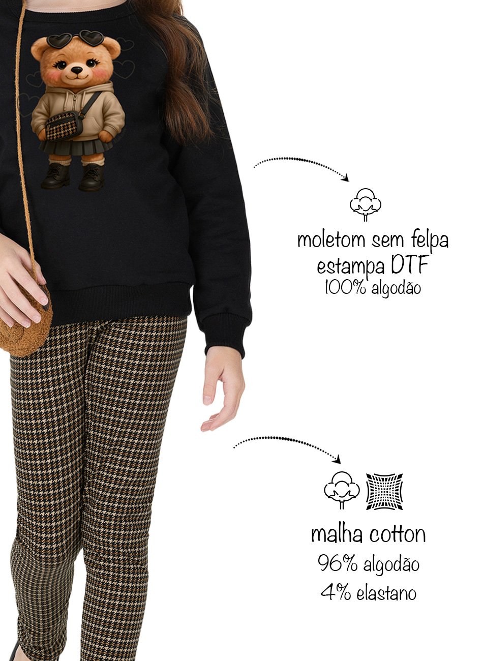 Conjunto infantil de inverno feminino em moletom felpado Bituah