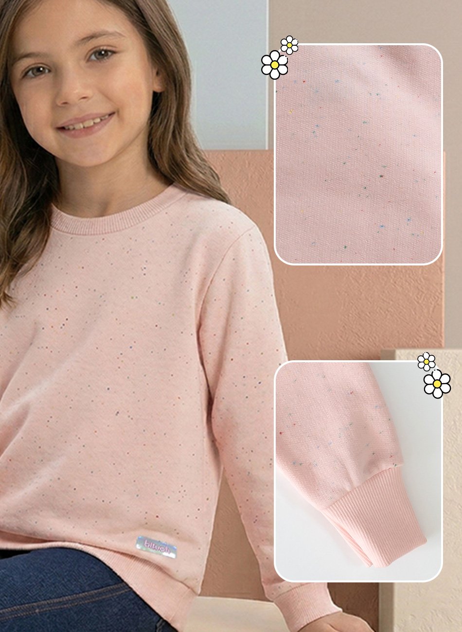 Blus&atilde;o moletom felpado botone infantil menina rosa