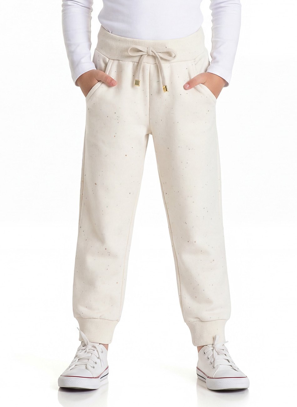 Cal&ccedil;a moletom peluciado infantil menina off white